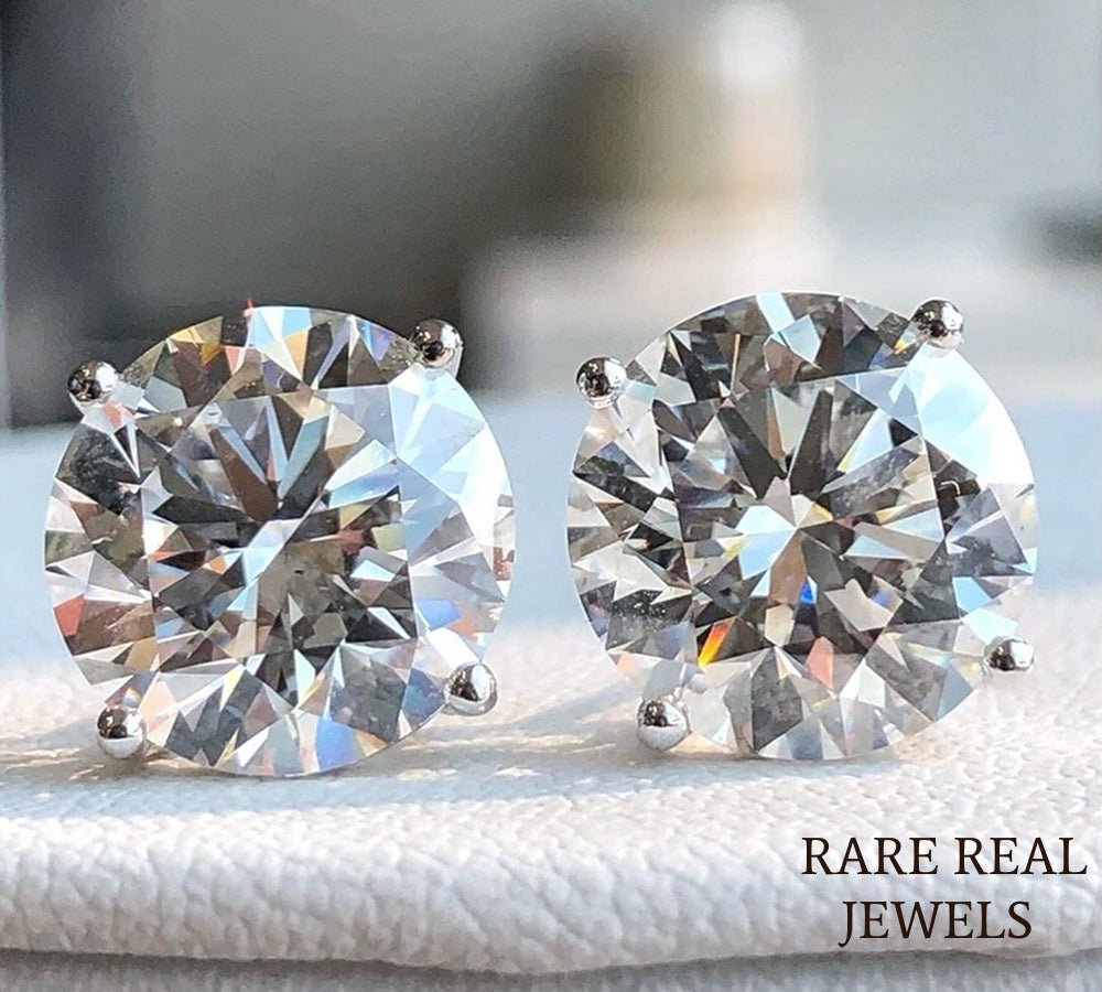 Luxury Round Brilliant Solitaire Diamond Stud Earrings in 14K White Gold – Classic Four Prong Diamond Earrings for Women Main image