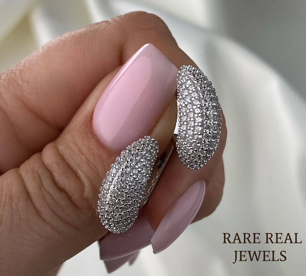 Luxury Pavé Diamond Hoop Earrings in 14K White Gold – Bold Oval Diamond Huggie Earrings for Women Main image