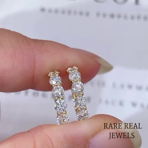 10K Gold Lab Grown Diamond Huggie Hoop Earrings: Dainty 5-Stone Design