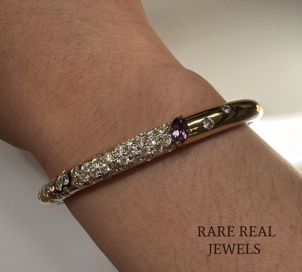 Luxury Diamond and Amethyst Hinged Bangle Bracelet in 14K Rose Gold – Pavé Diamond Statement Bangle for Women Secondary image