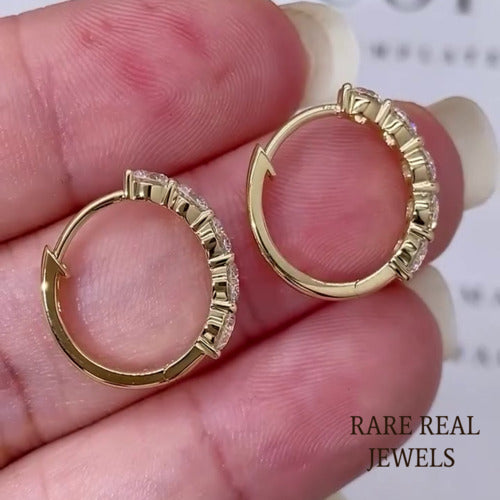 10K Gold Lab Grown Diamond Huggie Hoop Earrings: Dainty 5-Stone Design