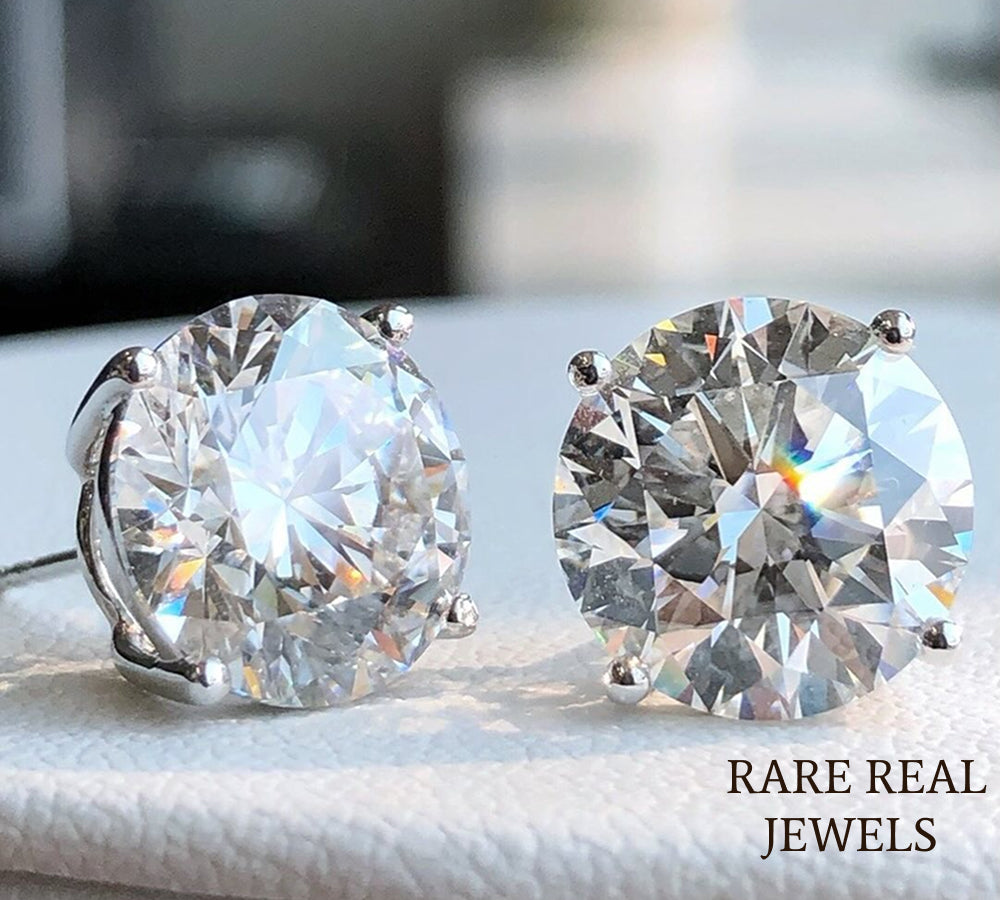 Luxury Round Brilliant Solitaire Diamond Stud Earrings in 14K White Gold – Classic Four Prong Diamond Earrings for Women