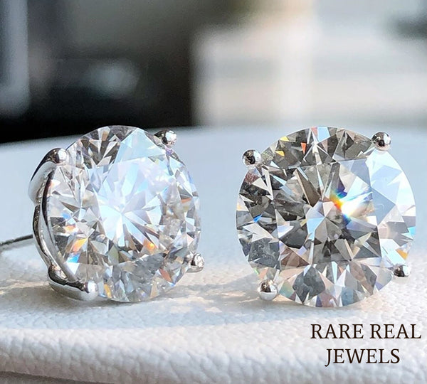 Luxury Round Brilliant Solitaire Diamond Stud Earrings in 14K White Gold – Classic Four Prong Diamond Earrings for Women