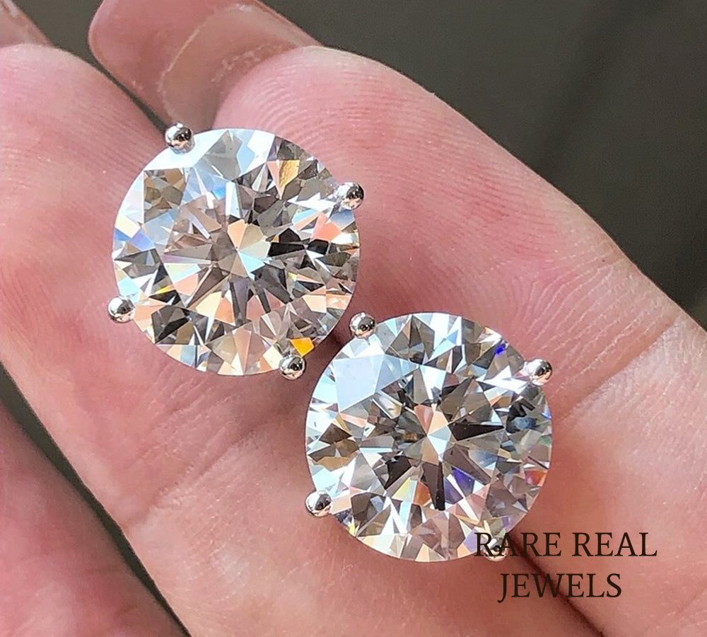 Luxury Round Brilliant Solitaire Diamond Stud Earrings in 14K White Gold – Classic Four Prong Diamond Earrings for Women