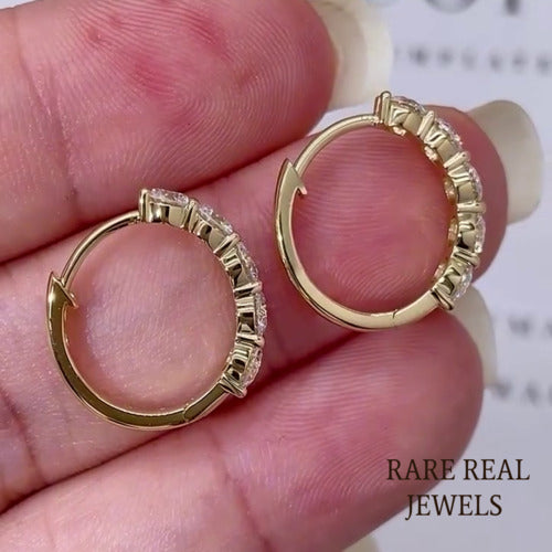 10K Gold Lab Grown Diamond Huggie Hoop Earrings: Dainty 5-Stone Design