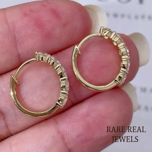 10K Gold Lab Grown Diamond Huggie Hoop Earrings: Dainty 5-Stone Design