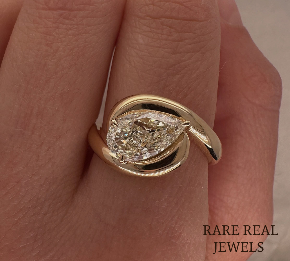 Pear Cut Lab Diamond Ring, 14K Yellow Gold Engagement Ring, Unique Teardrop Diamond Ring, Modern Luxury Bridal Jewelry, Statement Ring Secondary image