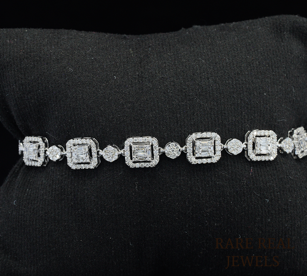 14K White Gold Baguette Cut Lab Grown Diamond Tennis Bracelet | Halo Diamond Link Bracelet for Women | Luxury Bridal Jewelry Gift