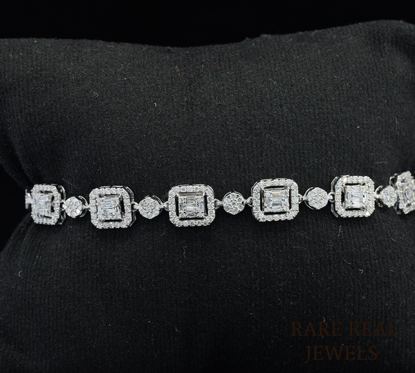 14K White Gold Baguette Cut Lab Grown Diamond Tennis Bracelet | Halo Diamond Link Bracelet for Women | Luxury Bridal Jewelry Gift