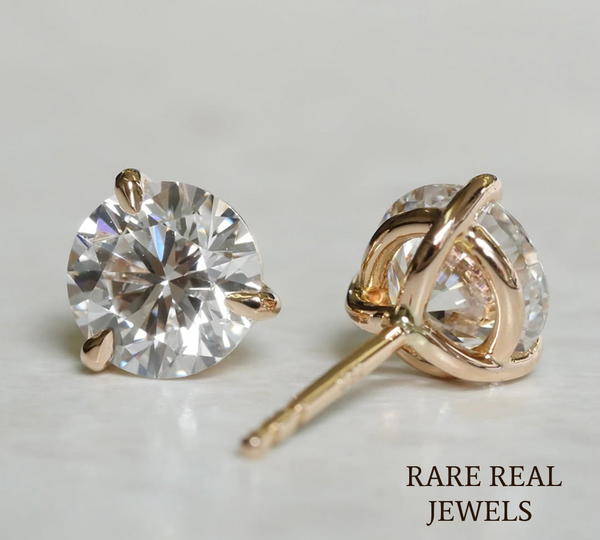 Round Cut Lab Diamond Stud Earrings, 14K Yellow Gold Solitaire Earrings, Minimalist Diamond Studs, Everyday Bridal Jewelry