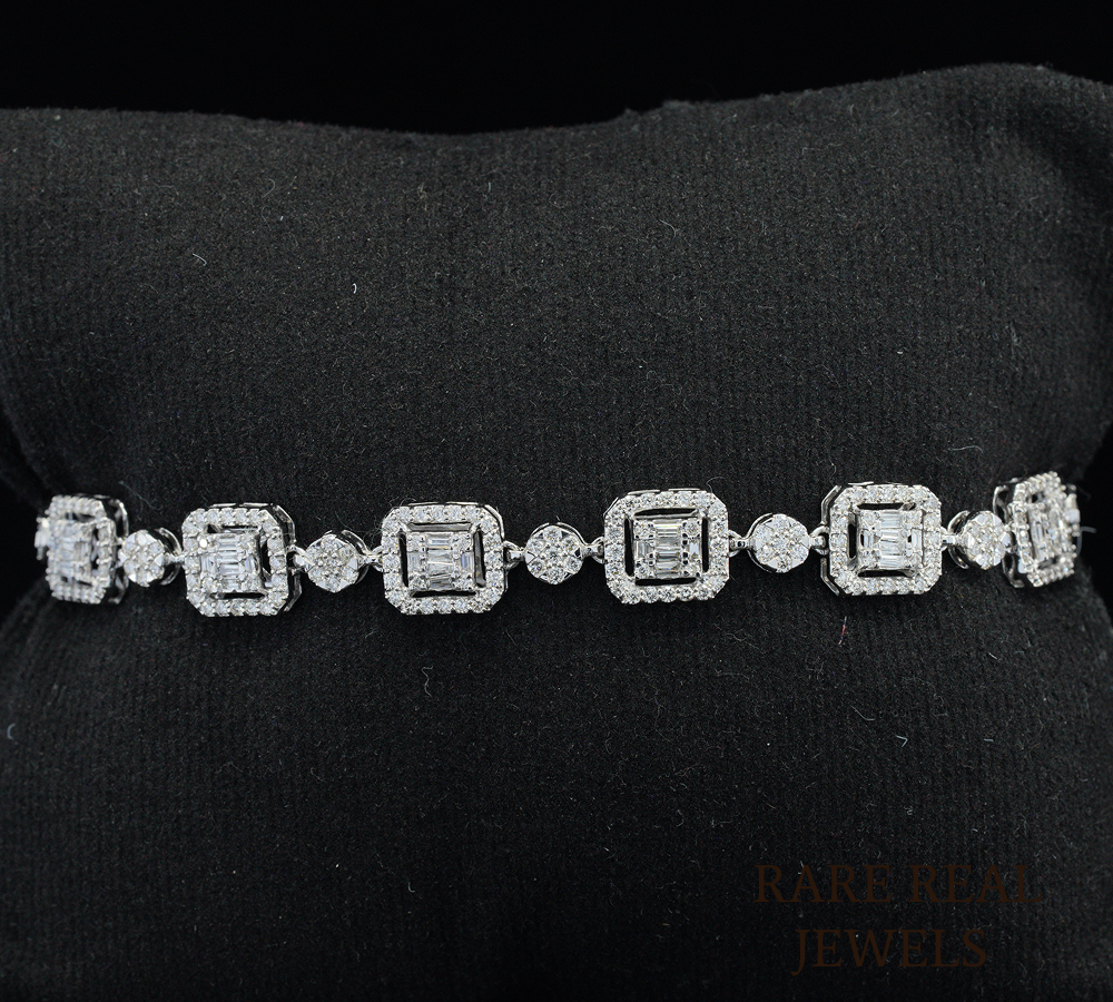 14K White Gold Baguette Cut Lab Grown Diamond Tennis Bracelet | Halo Diamond Link Bracelet for Women | Luxury Bridal Jewelry Gift