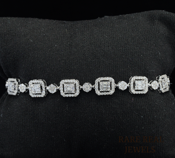 14K White Gold Baguette Cut Lab Grown Diamond Tennis Bracelet | Halo Diamond Link Bracelet for Women | Luxury Bridal Jewelry Gift