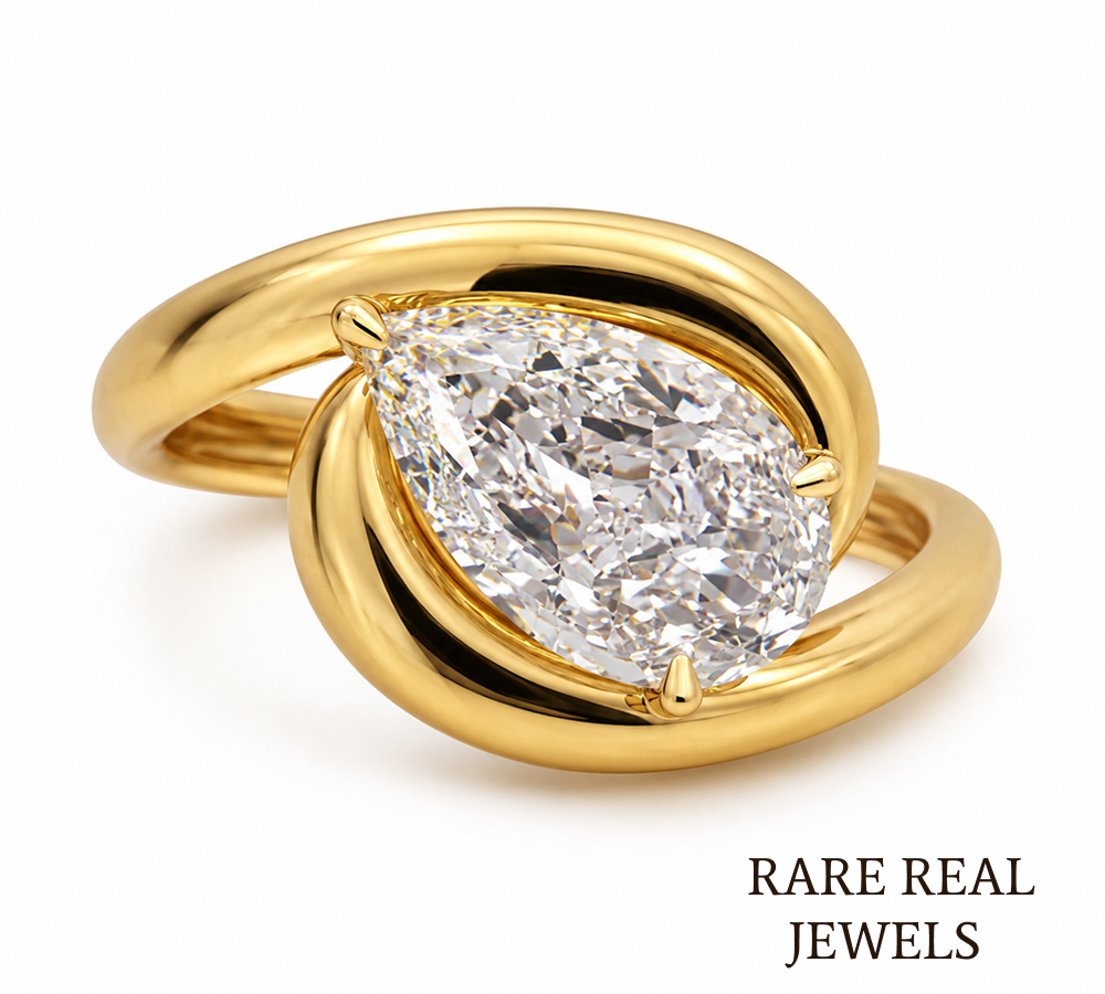 Pear Cut Lab Diamond Ring, 14K Yellow Gold Engagement Ring, Unique Teardrop Diamond Ring, Modern Luxury Bridal Jewelry, Statement Ring Main image