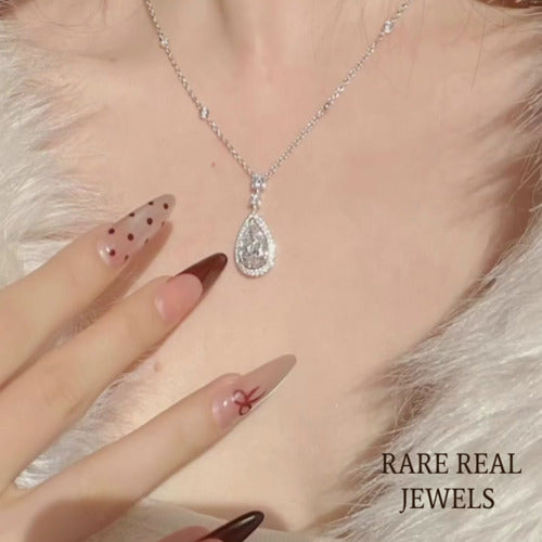Pear Lab Grown Diamond Halo Pendant: 3.50 CT White Gold Necklace