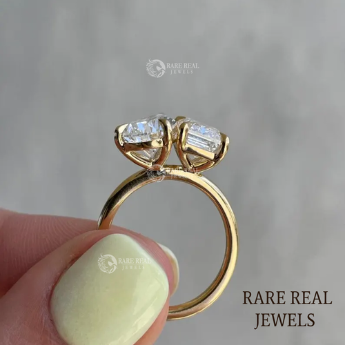3.50CT Pear & Emerald Lab Grown Diamond Toi et Moi Yellow Gold Ring