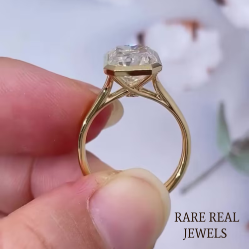 4.00CT Radiant Lab Grown Diamond Ring: Yellow Gold Bezel Trellis Setting