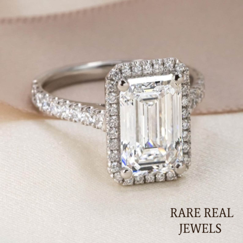 2.00 ct Emerald Cut Lab Grown Diamond White Gold Halo Engagement Ring Secondary image
