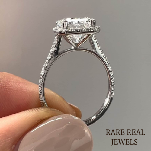 2.00 ct Emerald Cut Lab Grown Diamond White Gold Halo Engagement Ring