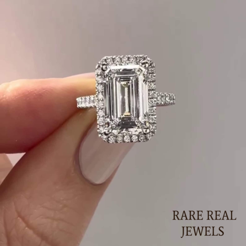 2.00 ct Emerald Cut Lab Grown Diamond White Gold Halo Engagement Ring