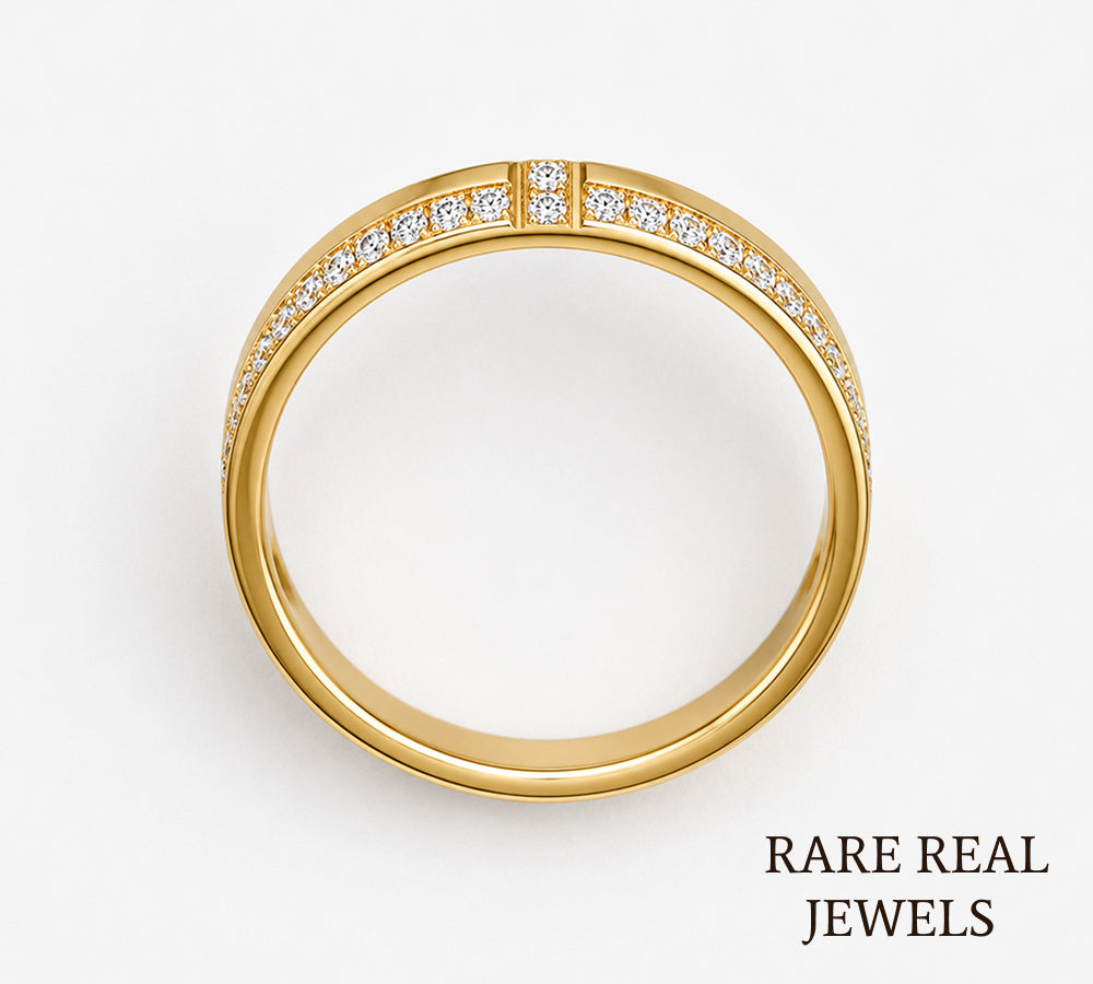 Diamond Cross Wedding Band, 14K Yellow Gold Pave Ring, Lab Diamond Anniversary Ring, Minimalist Stackable Band