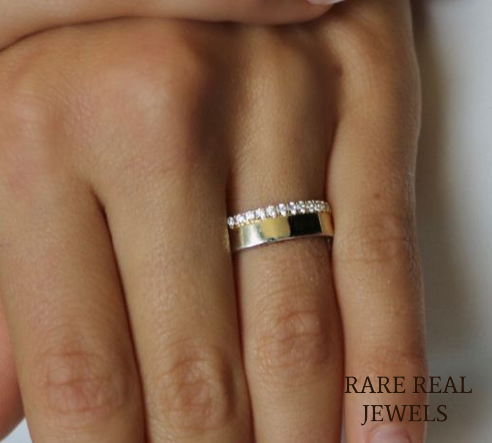 Diamond Half Eternity Wedding Band, 14K Yellow Gold Pave Ring, Lab Diamond Anniversary Band, Stackable Ring Secondary image