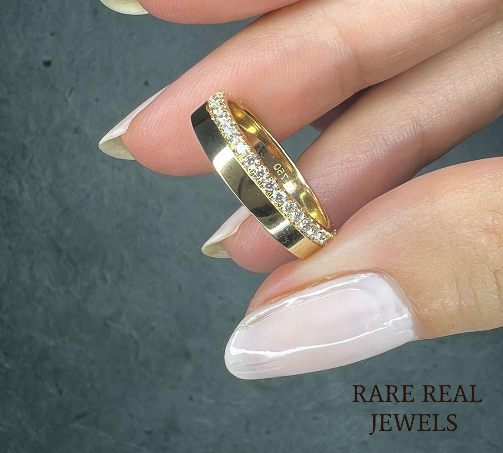 Diamond Half Eternity Wedding Band, 14K Yellow Gold Pave Ring, Lab Diamond Anniversary Band, Stackable Ring