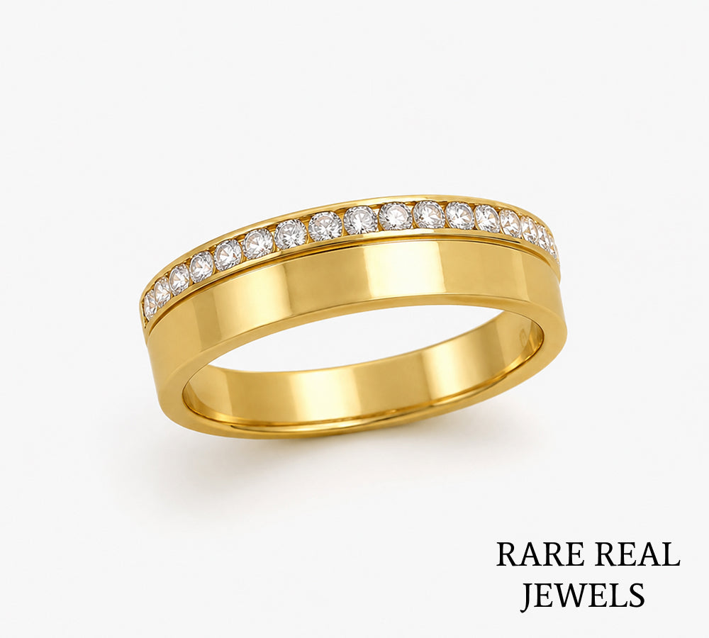 Diamond Half Eternity Wedding Band, 14K Yellow Gold Pave Ring, Lab Diamond Anniversary Band, Stackable Ring Main image