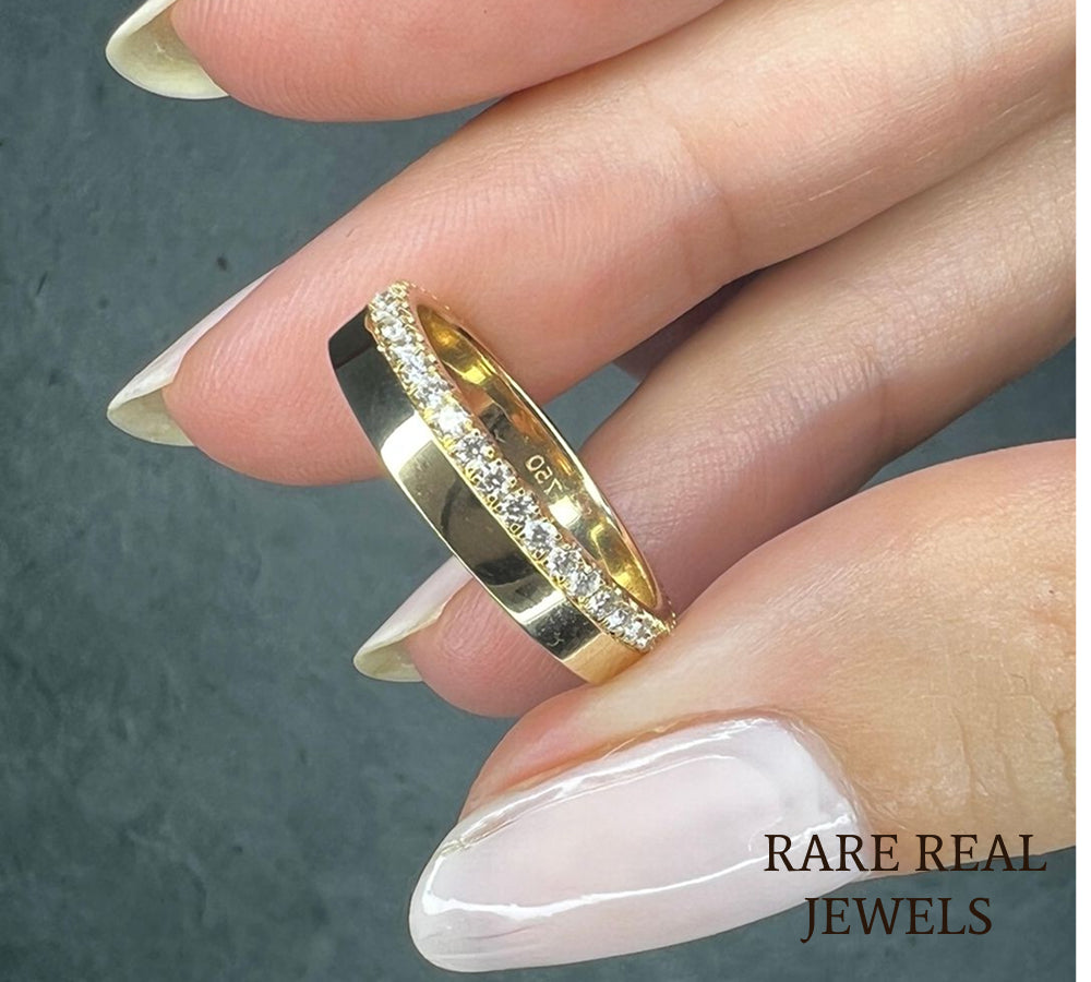 Diamond Half Eternity Wedding Band, 14K Yellow Gold Pave Ring, Lab Diamond Anniversary Band, Stackable Ring