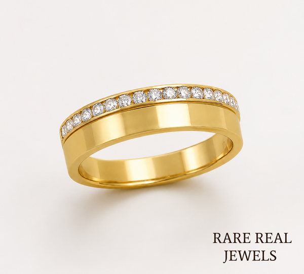 Diamond Half Eternity Wedding Band, 14K Yellow Gold Pave Ring, Lab Diamond Anniversary Band, Stackable Ring