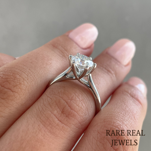 1.00 CT Round Lab Grown Diamond Engagement Ring - White Gold Trellis Setting