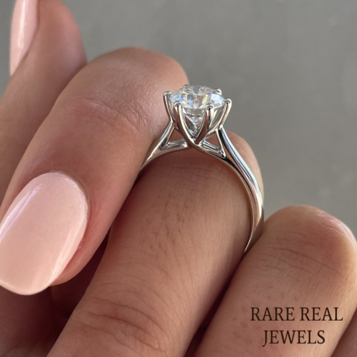 1.00 CT Round Lab Grown Diamond Engagement Ring - White Gold Trellis Setting