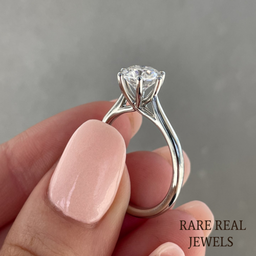 1.00 CT Round Lab Grown Diamond Engagement Ring - White Gold Trellis Setting