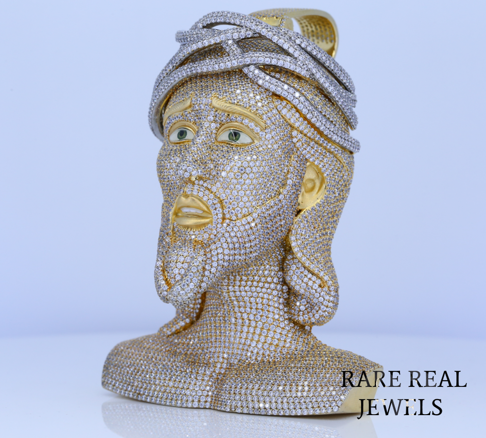 Jesus Bust Pendant | Iced Out Jesus Head Pendant | Hip Hop Diamond Bust Necklace | Gold Finish Religious Jewelry | Luxury Statement Pendant for Men