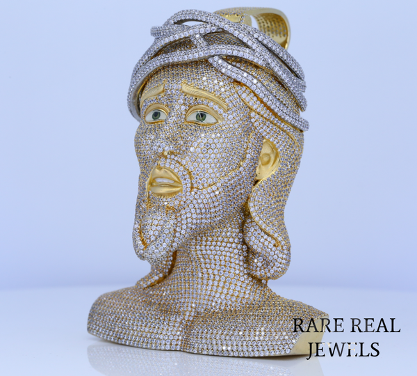 Jesus Bust Pendant | Iced Out Jesus Head Pendant | Hip Hop Diamond Bust Necklace | Gold Finish Religious Jewelry | Luxury Statement Pendant for Men