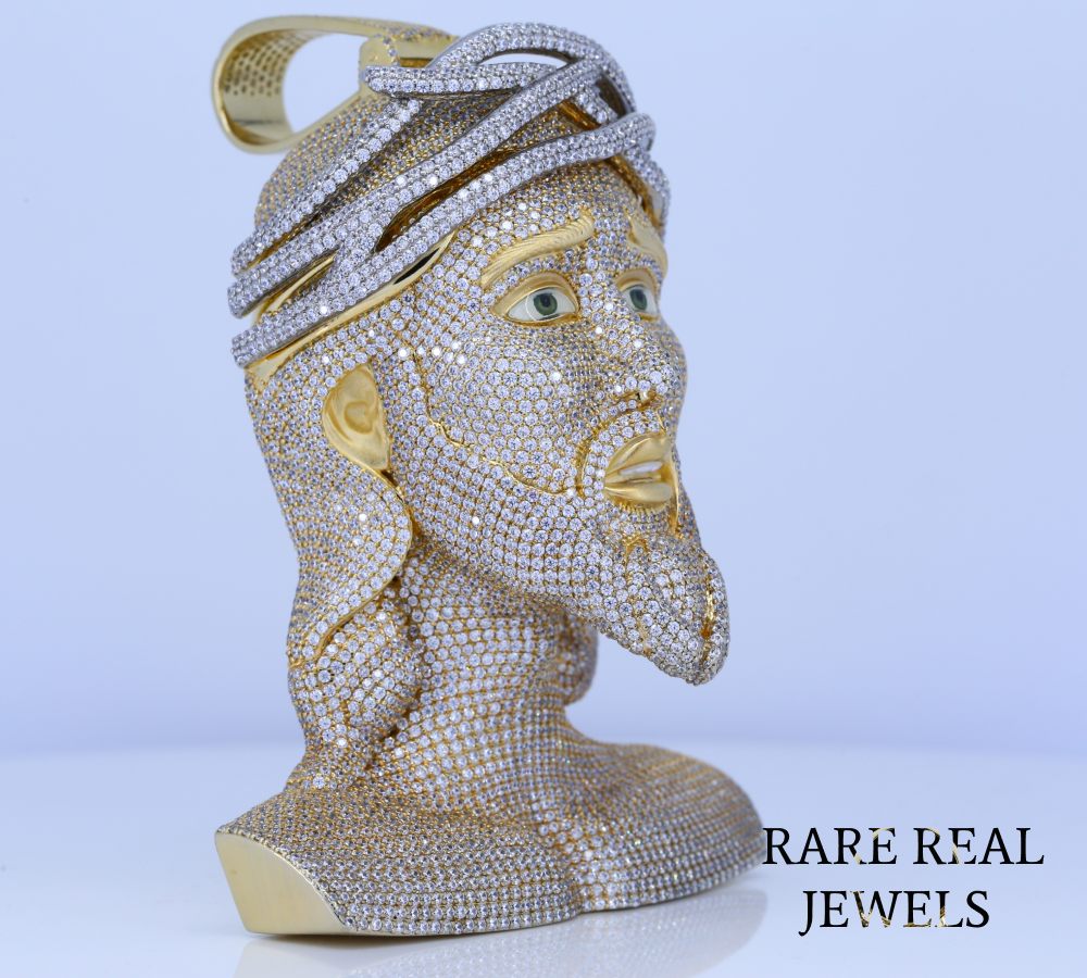 Jesus Bust Pendant | Iced Out Jesus Head Pendant | Hip Hop Diamond Bust Necklace | Gold Finish Religious Jewelry | Luxury Statement Pendant for Men