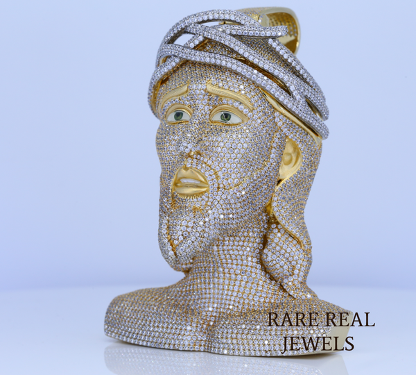 Jesus Bust Pendant | Iced Out Jesus Head Pendant | Hip Hop Diamond Bust Necklace | Gold Finish Religious Jewelry | Luxury Statement Pendant for Men