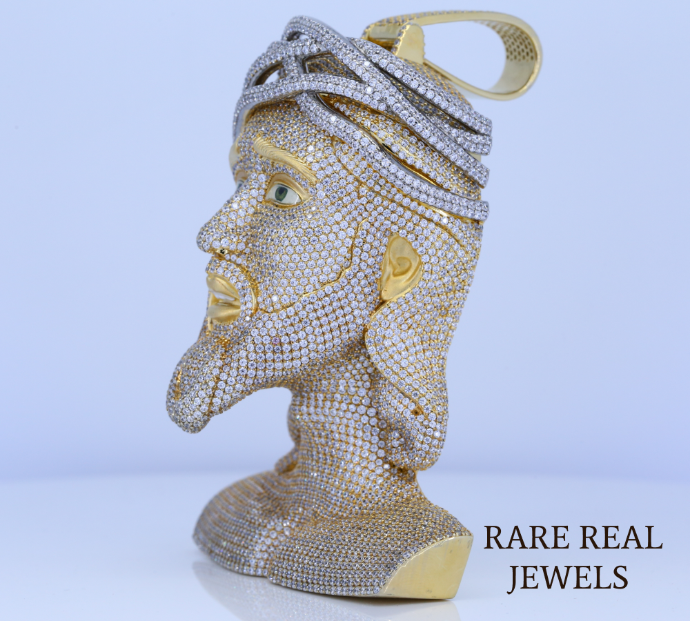 Jesus Bust Pendant | Iced Out Jesus Head Pendant | Hip Hop Diamond Bust Necklace | Gold Finish Religious Jewelry | Luxury Statement Pendant for Men