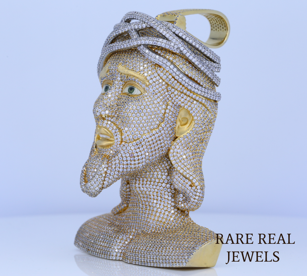 Jesus Bust Pendant | Iced Out Jesus Head Pendant | Hip Hop Diamond Bust Necklace | Gold Finish Religious Jewelry | Luxury Statement Pendant for Men