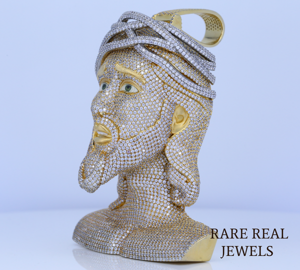 Jesus Bust Pendant | Iced Out Jesus Head Pendant | Hip Hop Diamond Bust Necklace | Gold Finish Religious Jewelry | Luxury Statement Pendant for Men
