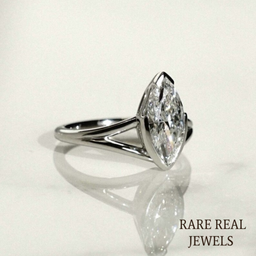 Marquise Cut 1.50CT Lab Grown Diamond Engagement Ring: 14K White Gold Split Shank
