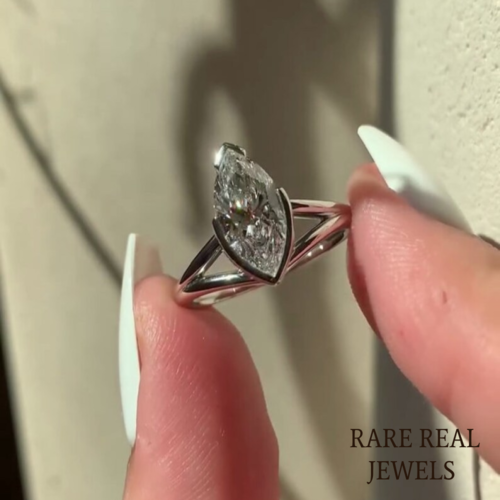 Marquise Cut 1.50CT Lab Grown Diamond Engagement Ring: 14K White Gold Split Shank