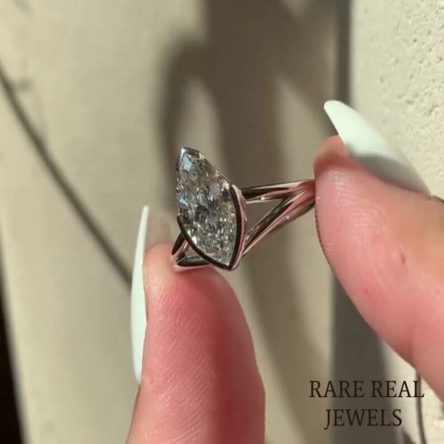 Marquise Cut 1.50CT Lab Grown Diamond Engagement Ring: 14K White Gold Split Shank