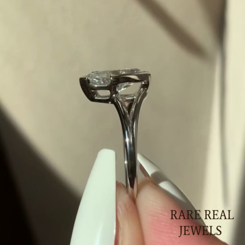 Marquise Cut 1.50CT Lab Grown Diamond Engagement Ring: 14K White Gold Split Shank