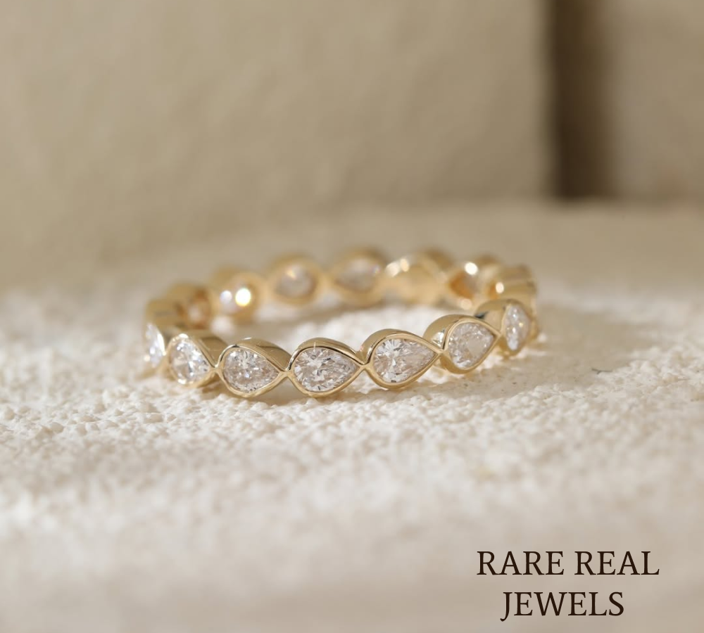 1.20CT Pear Cut Eternity Band, Yellow Gold Wedding Ring, Lab-Grown Stackable Bridal Band Main image