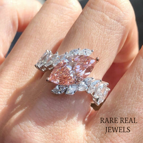 1.50CT Pink Marquise Lab Grown Diamond Engagement Ring, White Gold