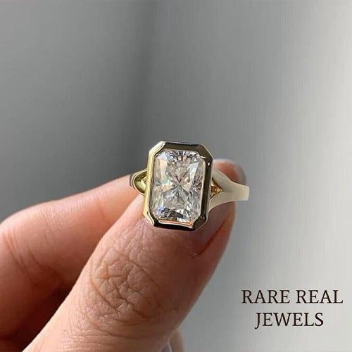 1.00CT Radiant Cut Lab Grown Diamond Ring: Vintage Yellow Gold Bezel Engagement Ring