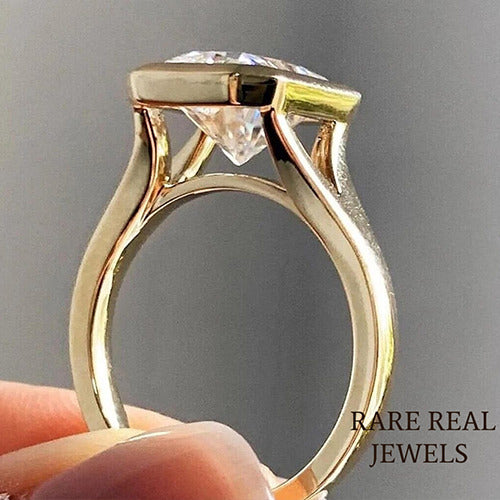 1.00CT Radiant Cut Lab Grown Diamond Ring: Vintage Yellow Gold Bezel Engagement Ring