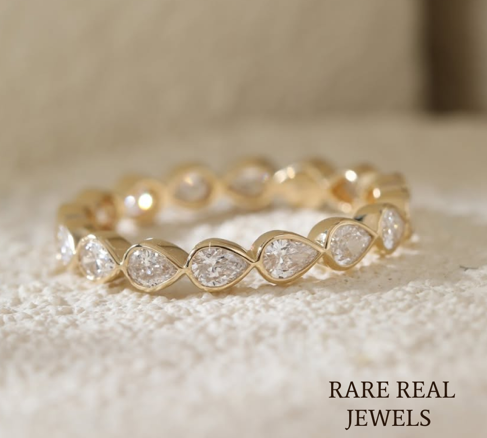 1.20CT Pear Cut Eternity Band, Yellow Gold Wedding Ring, Lab-Grown Stackable Bridal Band