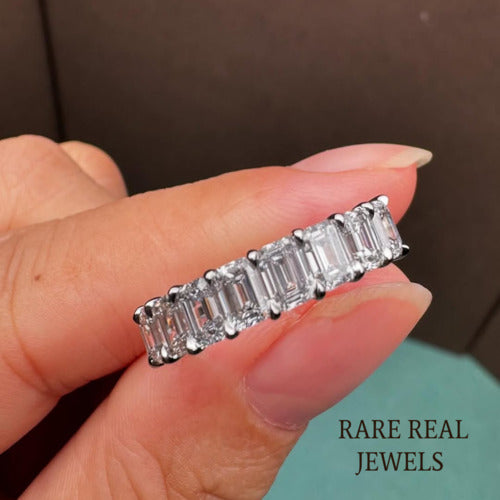 Emerald Cut Lab Grown Diamond Eternity Band, White Gold Prong Set Ring