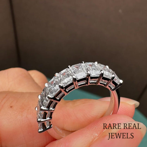Emerald Cut Lab Grown Diamond Eternity Band, White Gold Prong Set Ring